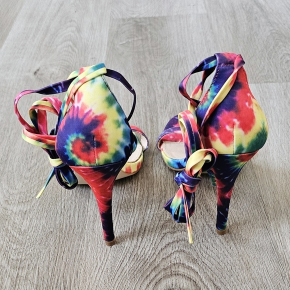 Size 9 Allegra K Tie-Dye Lace-Up Stiletto Heels - Picture 6 of 9